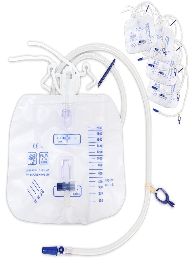 ELERA 5 Pack Urinary Drainage Bag with Anti-Reflux Chamber, 2000ml Professional Adult Urine Bags for Home and Hospital Use -Catheter Bags - Image 1